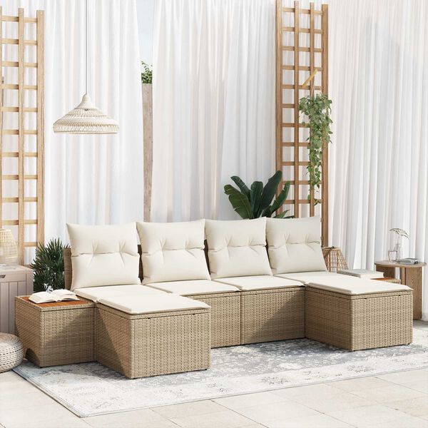 vidaXL Ensemble de canap&eacute; de jardin 6 pcs Beige et cr&egrave;me Poly Rattan