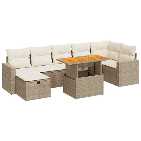 vidaXL Salon de jardin avec coussins 5 pcs beige r&eacute;sine tress&eacute;e acacia