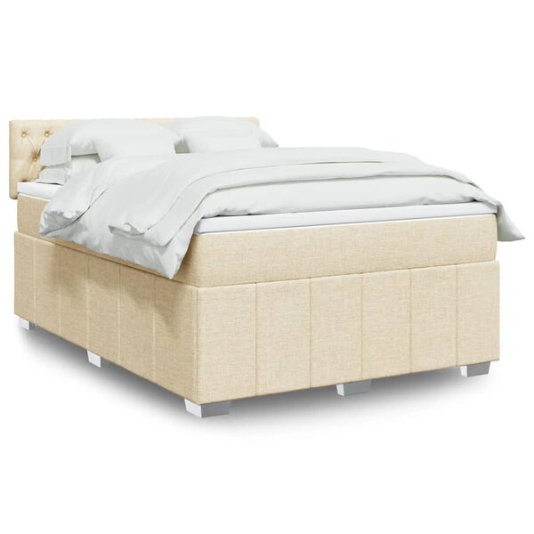vidaXL Sommier &agrave; lattes de lit avec matelas Cr&egrave;me 140x200 cm Tissu