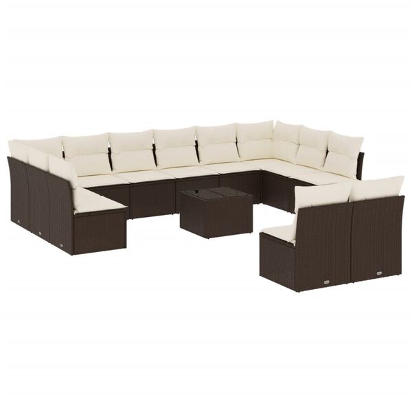 vidaXL Salon de jardin avec coussins 13 pcs marron r&eacute;sine tress&eacute;e