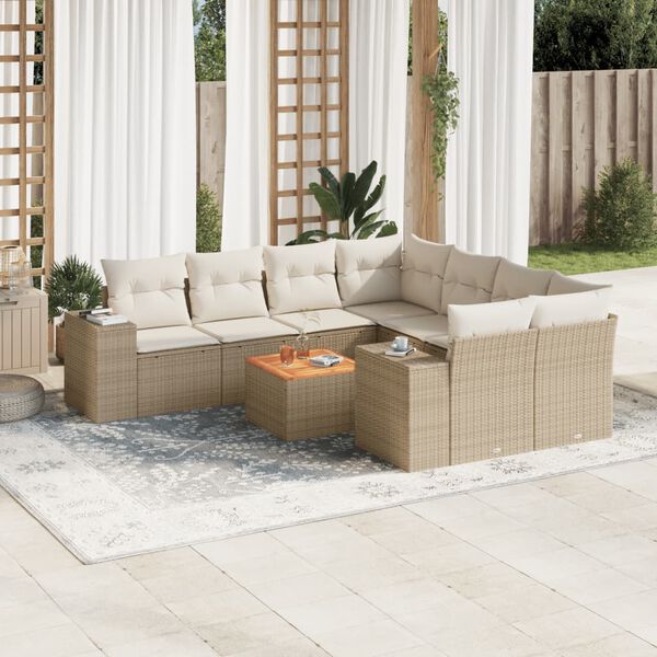 vidaXL Salon de jardin avec coussins 9 pcs beige r&eacute;sine tress&eacute;e