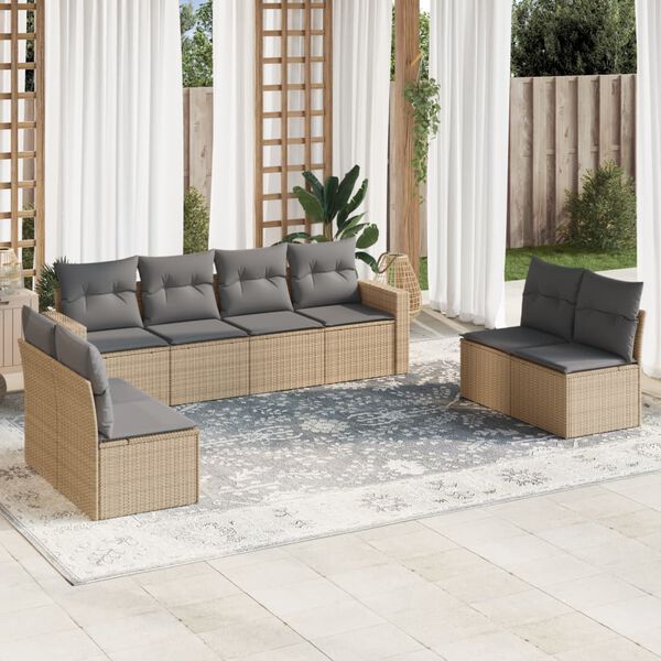 vidaXL Salon de jardin avec coussins 9 pcs beige r&eacute;sine tress&eacute;e