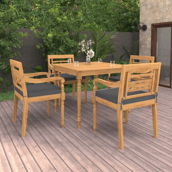 vidaXL Ensemble &agrave; manger de jardin 5pcs avec coussins Bois teck massif