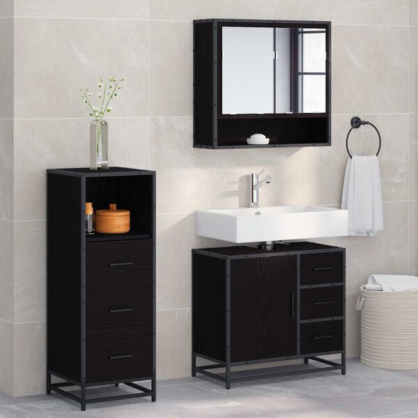 vidaXL Ensemble de mobilier de salle de bain 3 pcs Ch&ecirc;ne noir