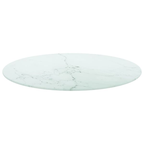 vidaXL Dessus de table blanc Ø70x0,8cm verre trempé avec design marbre