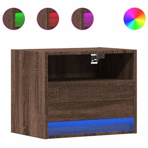 vidaXL Table de chevet murale avec lumi&egrave;res LED ch&ecirc;ne marron
