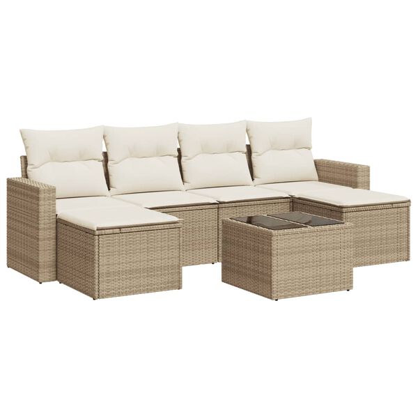 vidaXL Salon de jardin avec coussins 7 pcs beige r&eacute;sine tress&eacute;e