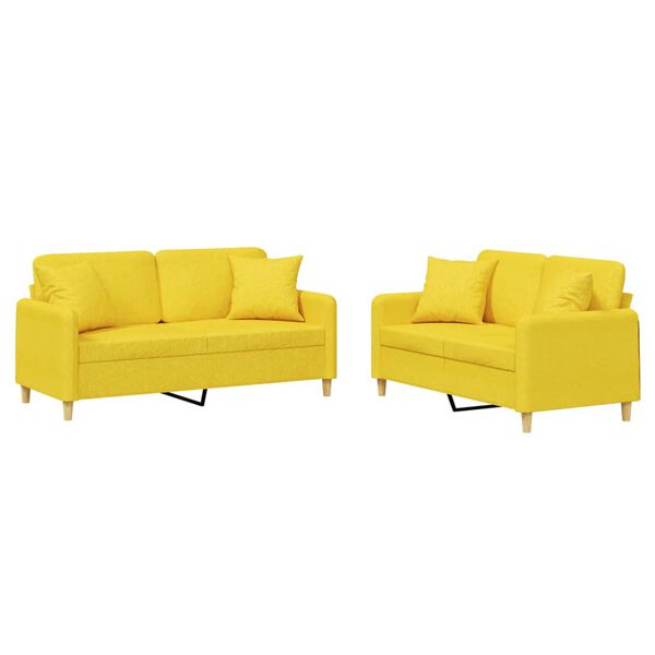 vidaXL Ensemble de canap&eacute;s 2 pcs avec coussins jaune clair tissu