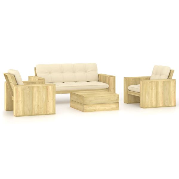 vidaXL Salon de jardin 4 pcs avec coussins bois de pin impr&eacute;gn&eacute;