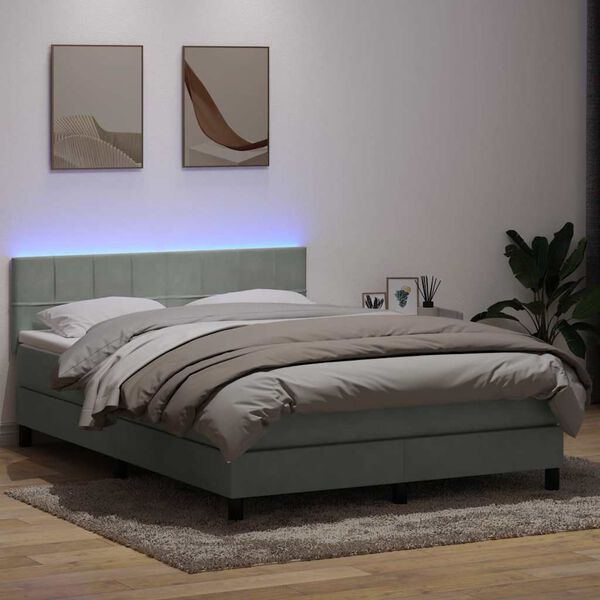 vidaXL Sommier &agrave; lattes de lit et matelas et LED gris clair 160x220cm velours