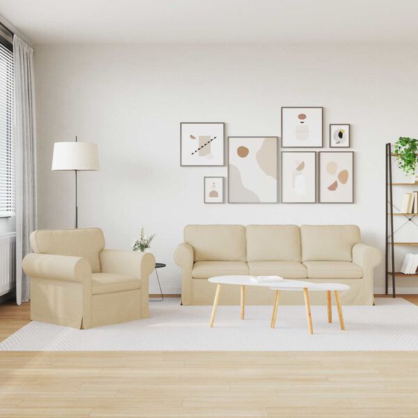 vidaXL Canap&eacute; 2 pcs Cr&egrave;me 215 x 82 x 80 cm tissu