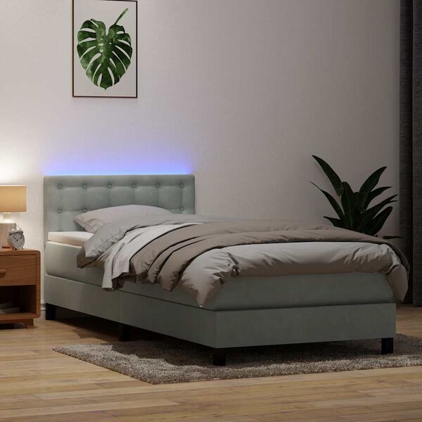 vidaXL Sommier &agrave; lattes de lit et matelas et LED gris clair 80x210 cm velours