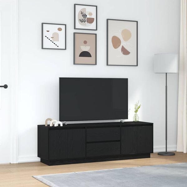vidaXL Meuble TV avec lumières LED chêne noir 160,5x41x50 cm
