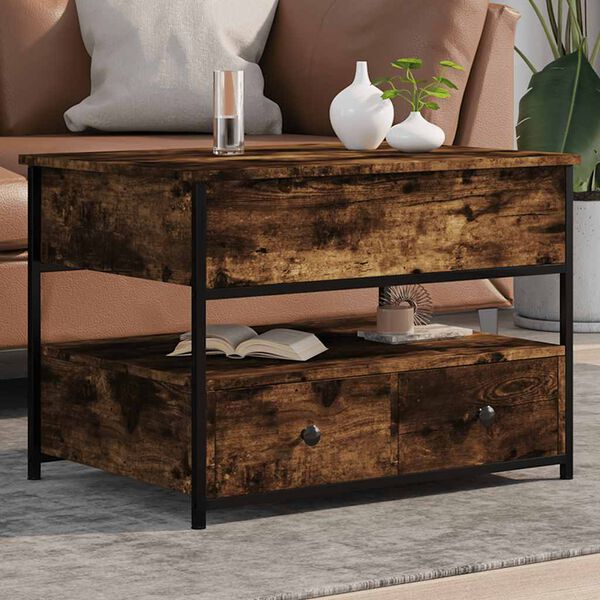 vidaXL Table basse ch&ecirc;ne fum&eacute; 70x50x50 cm bois d'ing&eacute;nierie et m&eacute;tal