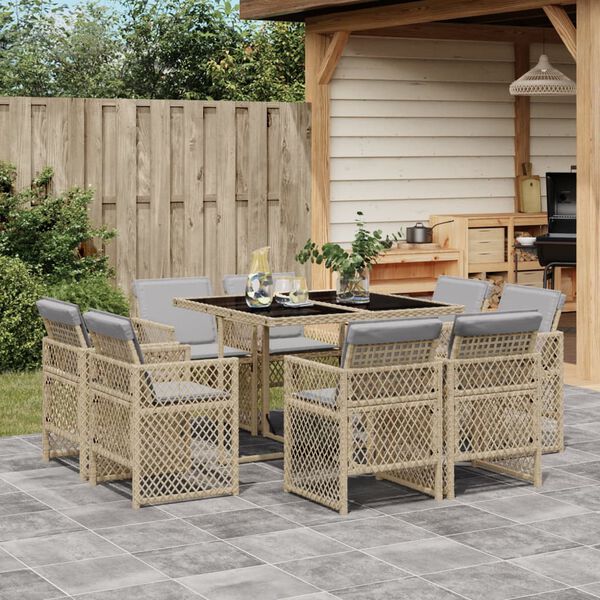 vidaXL Ensemble &agrave; manger de jardin et coussins 9 pcs m&eacute;lange beige