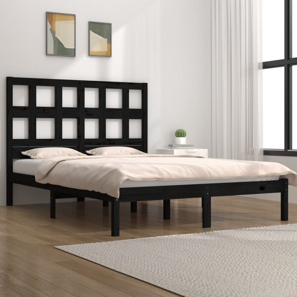 vidaXL Cadre de lit sans matelas noir 200x200 cm bois massif de pin
