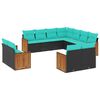 vidaXL Ensemble de canap&eacute; de jardin 11 pcs avec coussins noir r&eacute;sine tress&eacute;e