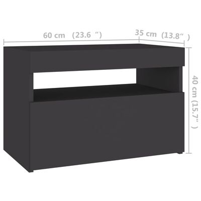 vidaXL Table de chevet avec lumières LED gris 60x35x40 cm