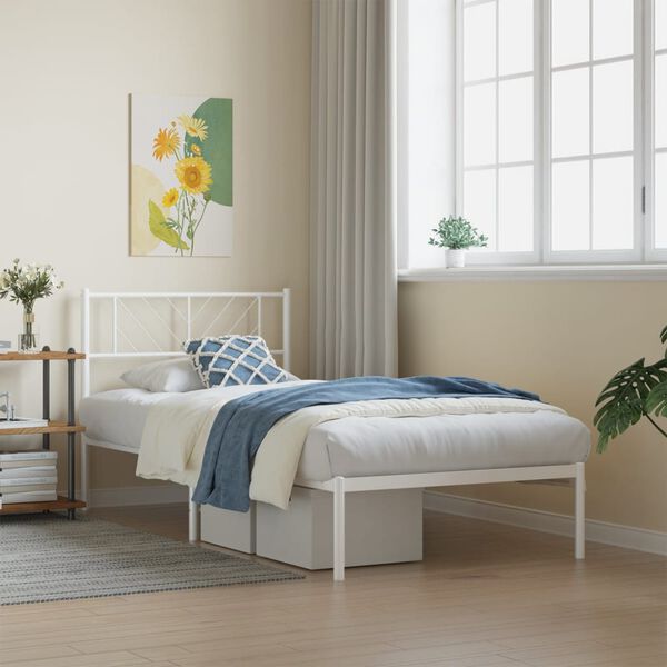 vidaXL Cadre de lit m&eacute;tal sans matelas avec t&ecirc;te de lit blanc 90x190cm