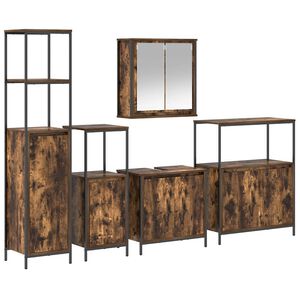 vidaXL Ensemble de mobilier de salle de bain 5 pcs Ch&ecirc;ne fum&eacute; et noir