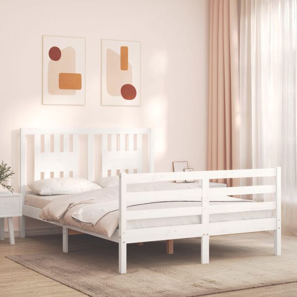 vidaXL Cadre de lit sans matelas blanc bois massif
