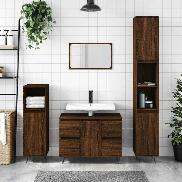 vidaXL Armoire salle de bain ch&ecirc;ne marron 80x33x60cm bois d'ing&eacute;nierie