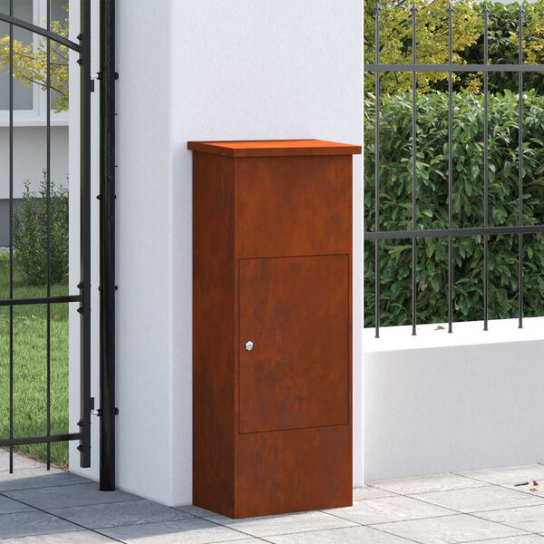 vidaXL Bo&icirc;te de d&eacute;p&ocirc;t de colis avec porte Rouill&eacute; 44,5 x 29 x 110,5 cm