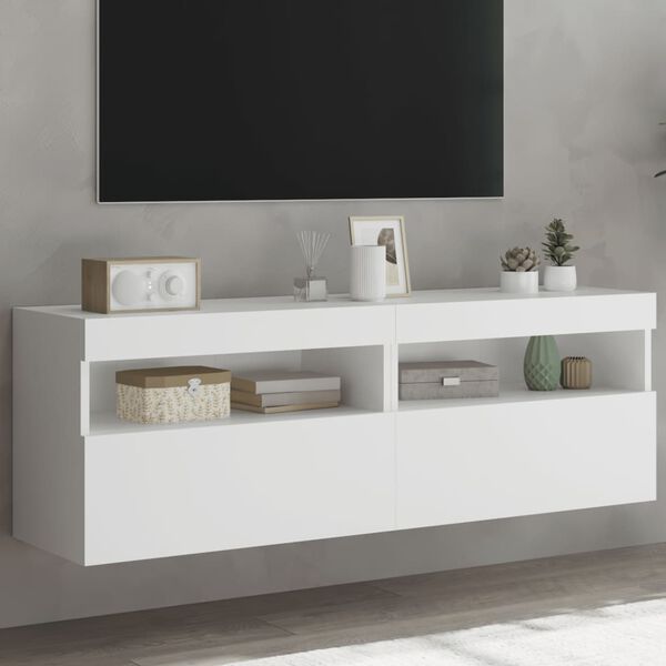 vidaXL Meubles TV muraux avec lumi&egrave;res LED 2 pcs blanc 60x30x40 cm