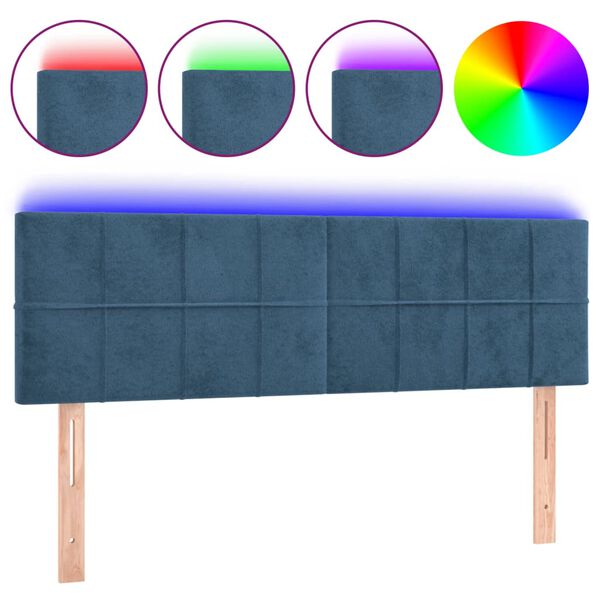 vidaXL T&ecirc;te de lit &agrave; LED Bleu fonc&eacute; 144x5x78/88 cm Velours