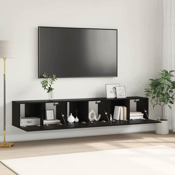 vidaXL Ensemble meuble TV 3 pcs Noir 60 x 30 x 30 cm Bois d'ing&eacute;nierie