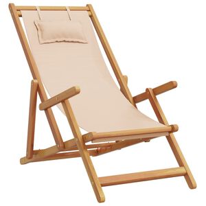 vidaXL Chaise pliante beige en bois massif d'eucalyptus et tissu