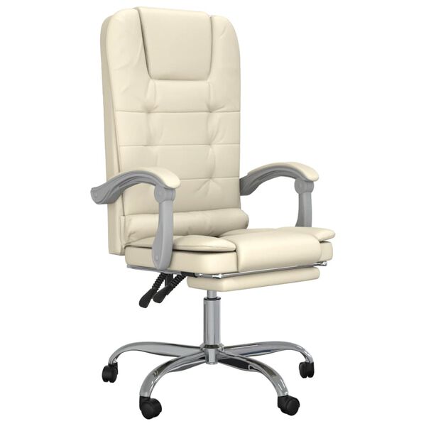vidaXL Fauteuil de massage inclinable de bureau Cr&egrave;me Similicuir