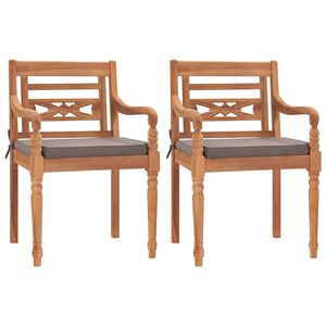 vidaXL Chaises Batavia lot de 2 avec coussins gris fonc&eacute; Bois de teck