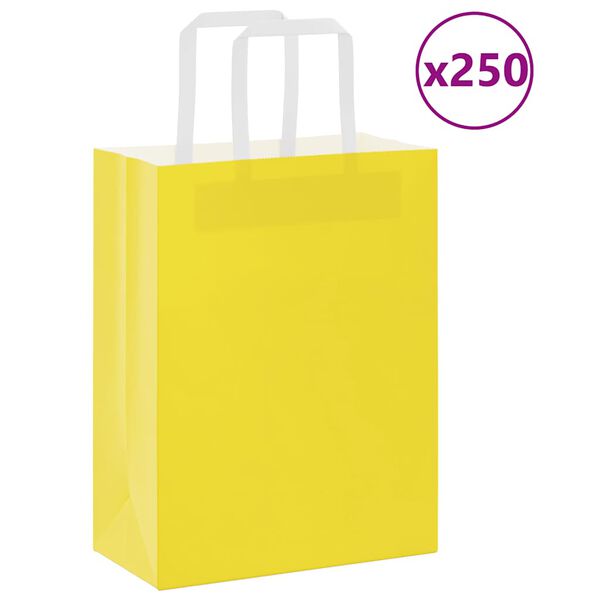 vidaXL Sacs en papier 250 pcs avec poign&eacute;es jaune 21x11x28 cm