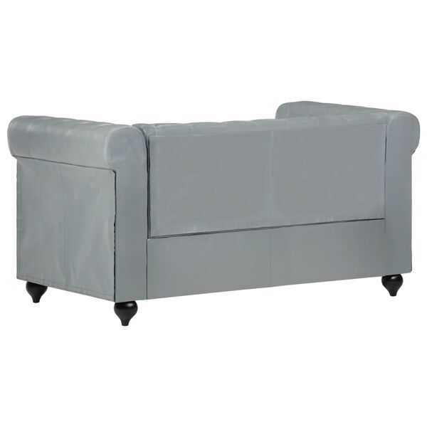 vidaXL Canap&eacute; Chesterfield &agrave; 2 places Gris Cuir v&eacute;ritable