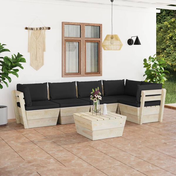 vidaXL Salon de jardin palette 6 pcs avec coussins bois d'&eacute;pic&eacute;a