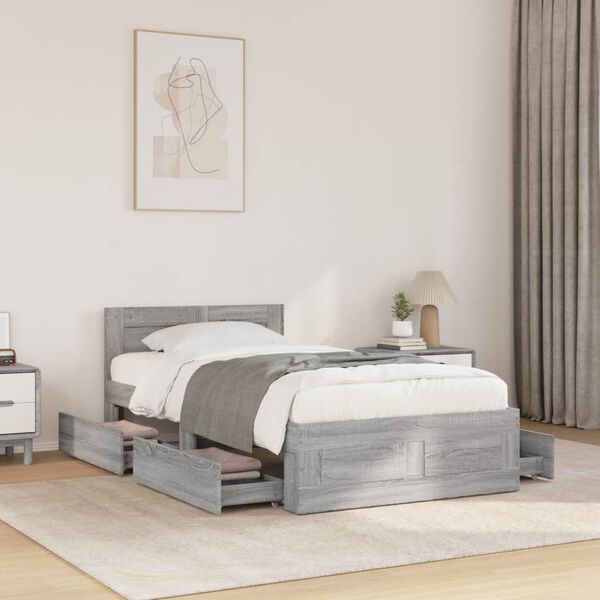 vidaXL Cadre de lit avec tête de lit sans matelas sonoma gris 75x190cm