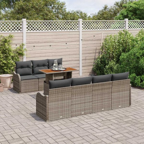 vidaXL Ensemble de canap&eacute; de jardin 8 pcs Gris Poly rotin