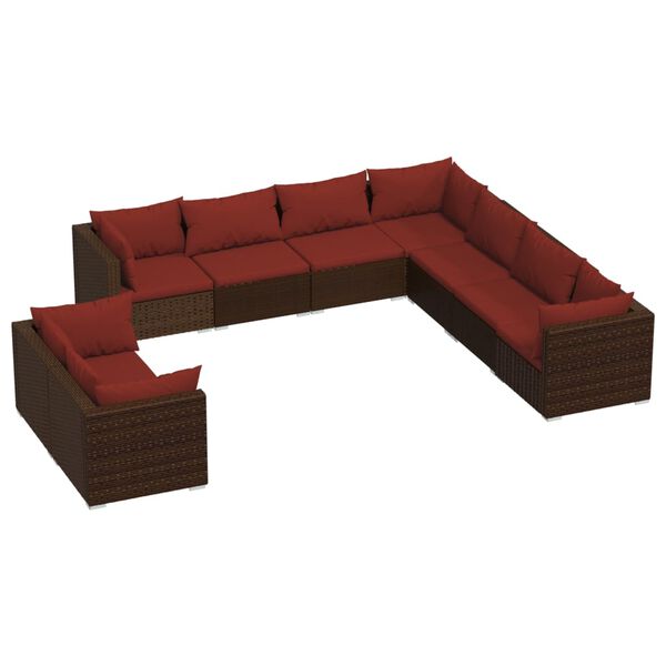vidaXL Salon de jardin avec coussins 9 pcs marron résine tressée