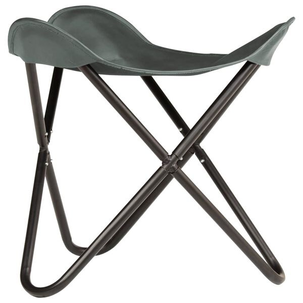 vidaXL Tabouret papillon Gris Cuir v&eacute;ritable