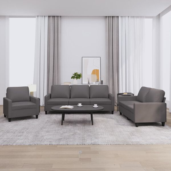 vidaXL Ensemble de canapés 3 pcs avec coussins Gris Similicuir