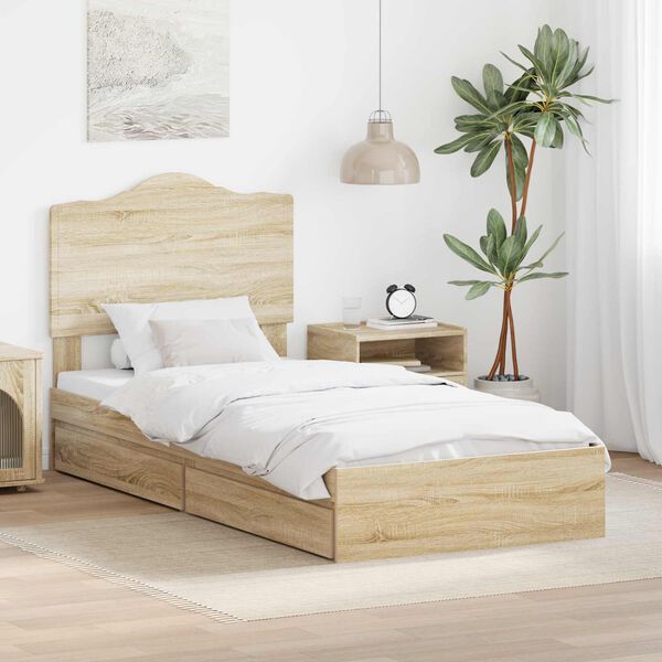 vidaXL Lit de Rangement Ch&ecirc;ne Sonoma 90 x 190 cm Bois d'ing&eacute;nierie