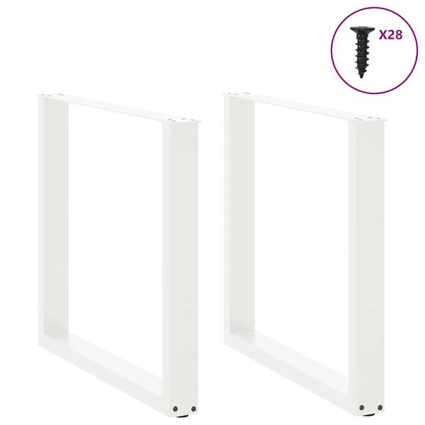 vidaXL Pieds de table &agrave; manger en U 2 pi&egrave;ces Blanc 80 x (72-73) cm Acier