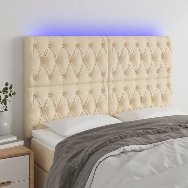 vidaXL T&ecirc;te de lit &agrave; LED Cr&egrave;me 160x7x118/128 cm Tissu