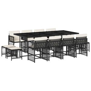 vidaXL Ensemble &agrave; manger de jardin 13 pcs coussins noir r&eacute;sine tress&eacute;e