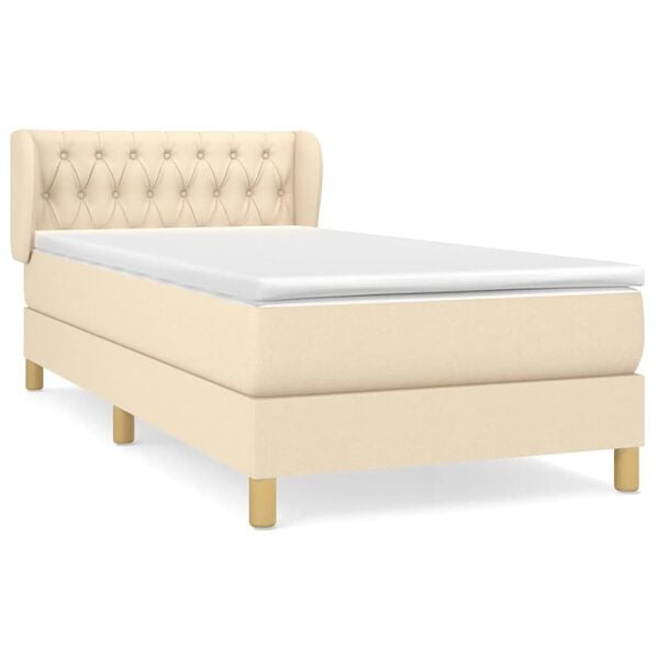 vidaXL Sommier &agrave; lattes de lit avec matelas Cr&egrave;me 90x200 cm Tissu