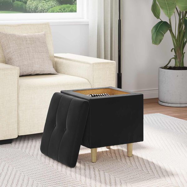 vidaXL Pouf de rangement avec coussin Noir 40 x 40 x 45 cm Velours