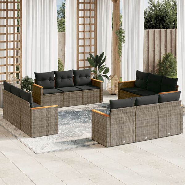 vidaXL Salon de jardin avec coussins 12 pcs gris r&eacute;sine tress&eacute;e