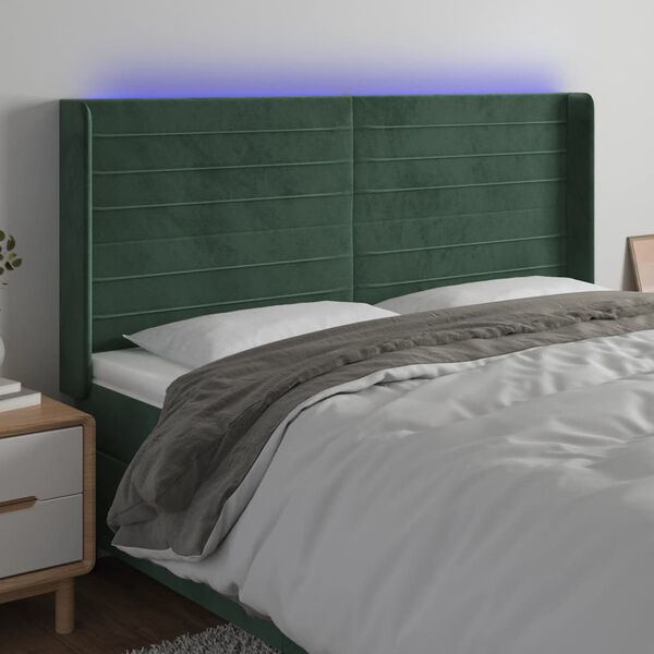 vidaXL T&ecirc;te de lit &agrave; LED Vert fonc&eacute; 163x16x118/128 cm Velours