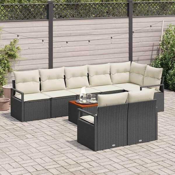 vidaXL Ensemble de canapé de jardin avec coussin 9 pcs Noir polyrotin
